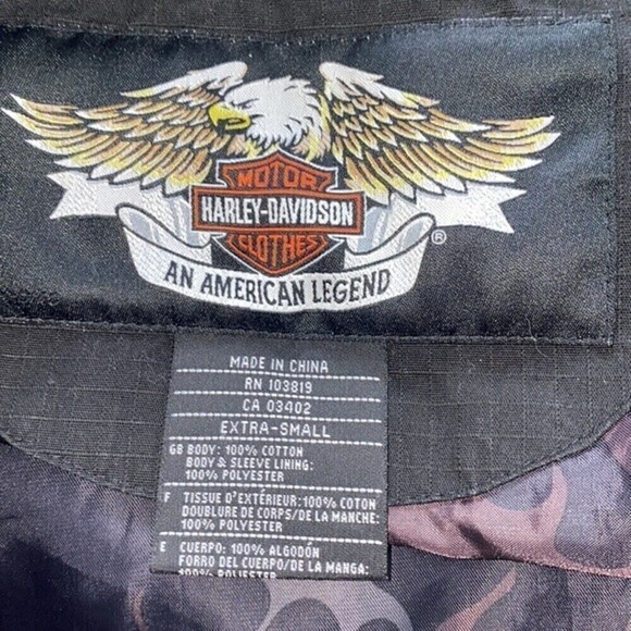 HD HARLEY DAVIDSON Black Motorcycle Biker Jacket Military Bomber Size XS - Picture 7 of 7